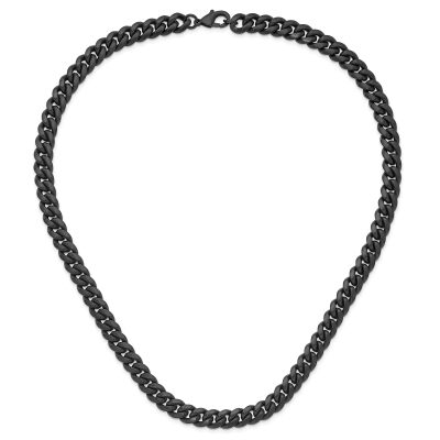 Black Ion-Plated Stainless Steel Brushed Curb Chain Necklace 10mm - 24 Inches