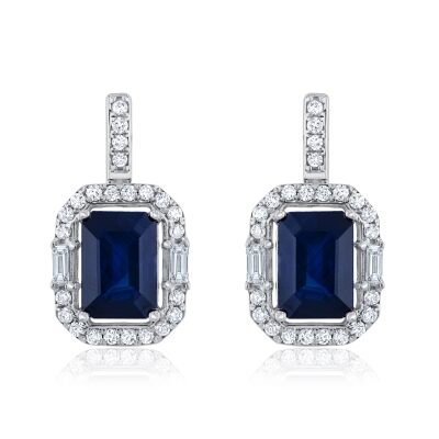 Blue Sapphire and 1/3ctw Diamond White Gold Drop Earrings - Watercolor Collection