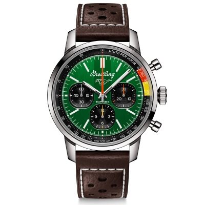Breitling Top Time B01 Ford Mustang Green Dial Brown Leather Strap Watch 41mm - AB01762A1L1X1
