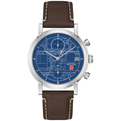 Bulova Frank Lloyd Wright Blueprint Chronograph Brown Leather Strap Watch | 39mm | 96B367