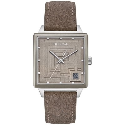 Bulova Frank Lloyd Wright Ennis House Silver-Tone Dial Brown Leather Strap Watch 34mm - 96A314