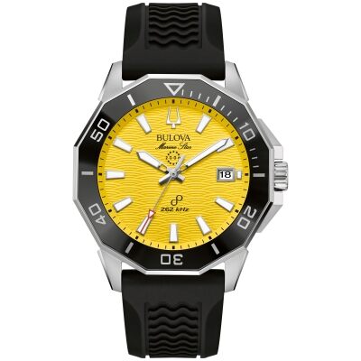 Bulova Marine Star Precisionist Yellow Dial Black Silicone Strap Watch 43mm - 96B431