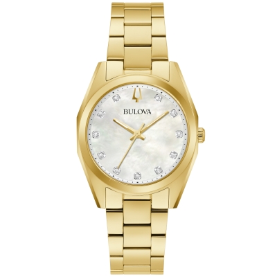 Bulova Surveyor Mother-of-Pearl Diamond Dial Gold-Tone Watch 31mm - 97P172