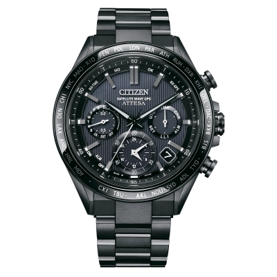 Citizen Eco-Drive Attesa Black Super Titanium Bracelet Watch - 44.6mm - CC4055-65E