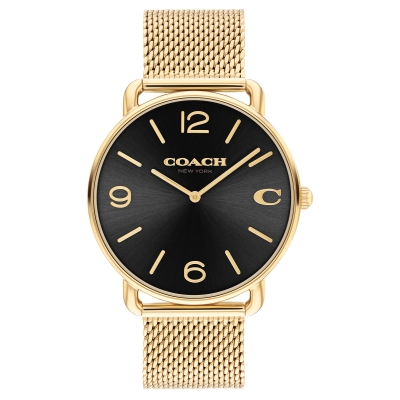 COACH Elliot Black Dial Gold-Tone Mesh Bracelet Watch 41mm - 14602654