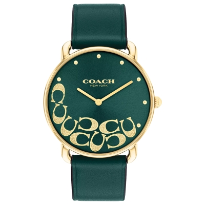 COACH Elliot Green Dial Green Leather Strap Watch 36mm - 14504337