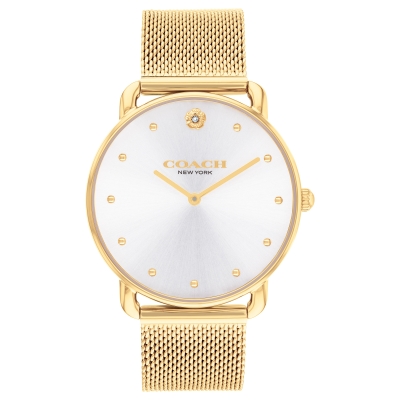 COACH Elliot White Sunray Dial Gold-Tone Mesh Bracelet Watch 36mm - 14504208