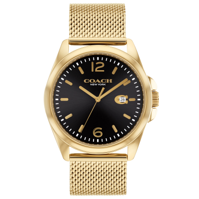COACH Greyson Black Dial Gold-Tone Ion-Plated Stainless Steel Mesh Bracelet Watch 41mm - 14602618