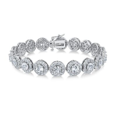 Created White Sapphire Halo Sterling Silver Bracelet