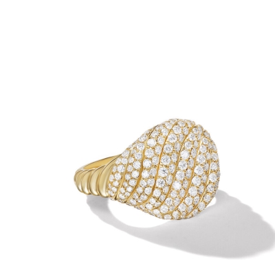 David Yurman Sculpted Cable Pinky Ring in 18K Yellow Gold with Pave Diamonds