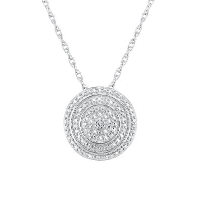 Diamond Accent Beaded Circle Frame Pendant Necklace