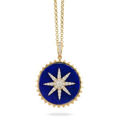 Doves by Doron Paloma 3/8ctw Diamond Star and Lapis Yellow Gold Medallion Pendant Necklace | Celestia