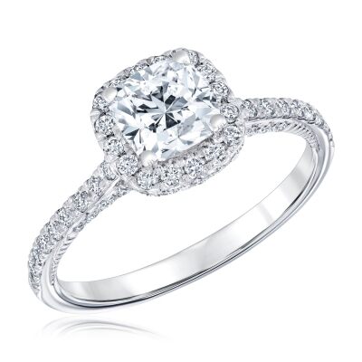 Downton Abbey 1 5/8ctw Cushion Lab Grown Diamond Halo White Gold Engagement Ring | Lady Edith