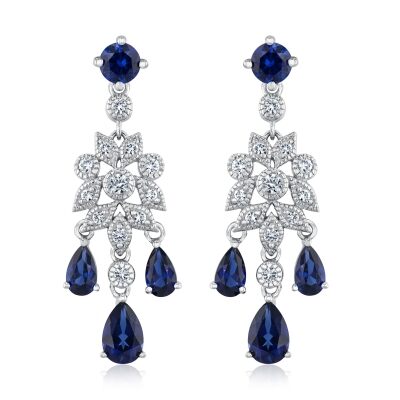 Downton Abbey | Cora Grantham - Created Blue Sapphire and Created White Sapphire Sterling Silver Statement Earrings