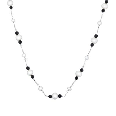 Downton Abbey | Lady Mary - Black Onyx and Freshwater Cultured Pearl Sterling Silver Station Necklace