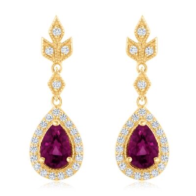 Downton Abbey | Lady Mary - Rhodolite Garnet and 1/5ctw Diamond Yellow Gold Earrings