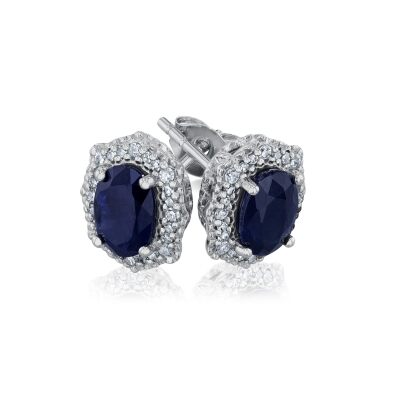 Downton Abbey Cora Grantham - Blue Sapphire and 1/6ctw Diamond White Gold Earrings