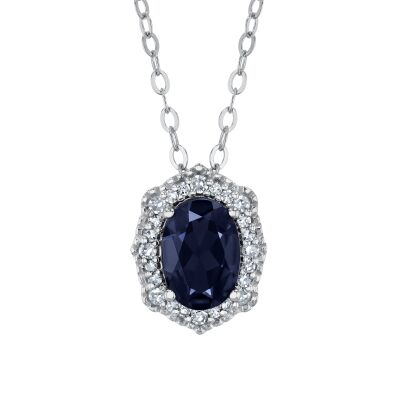 Downton Abbey Cora Grantham - Genuine Blue Sapphire and 1/10ctw White Gold Pendant Necklace