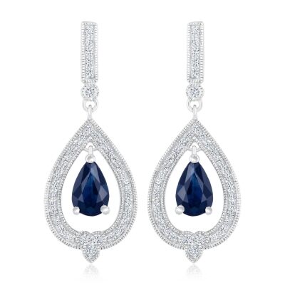 Downton Abbey | Cora Grantham - Blue Sapphire and 1/5ctw Diamond White Gold Earrings