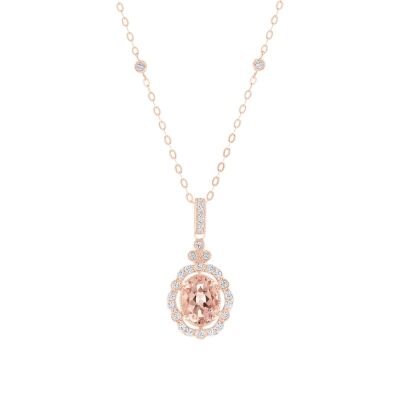 Downton Abbey | Lady Edith - Oval Morganite and 1/4ctw Diamond Rose Gold Pendant Necklace