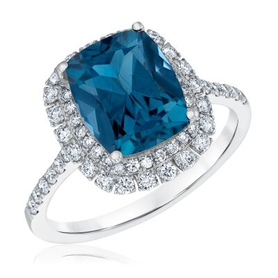 Effy London Blue Topaz and 1/2ctw Diamond Double Halo White Gold Ring