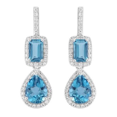 Effy London Blue Topaz and 1/4ctw Diamond Double Halo Drop White Gold Earrings