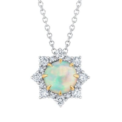 Effy Opal and 1/3ctw Diamond Halo Two-Tone Gold Pendant Necklace
