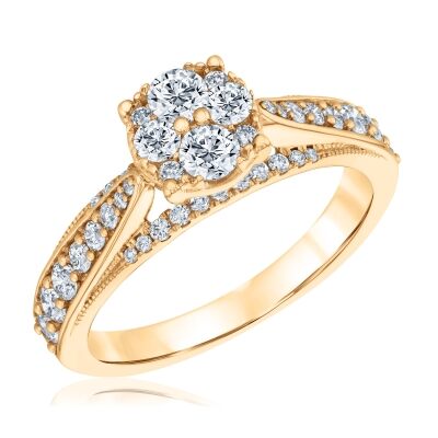 1ctw Diamond Cluster Yellow Gold Engagement Ring - Harmony Collection