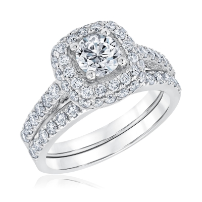 2ctw Round Diamond Square Frame White Gold Engagement and Wedding Ring Bridal Set | Timeless Collection