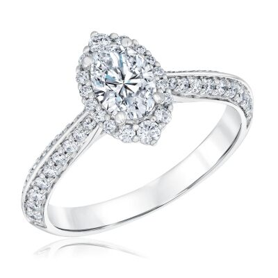 1 1/4ctw Oval Diamond Halo White Gold Engagement Ring