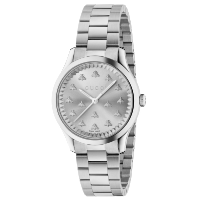 Gucci G-Timeless Bee-Motif Silver Dial and Stainless Steel Bracelet Watch | 32mm | YA1265031