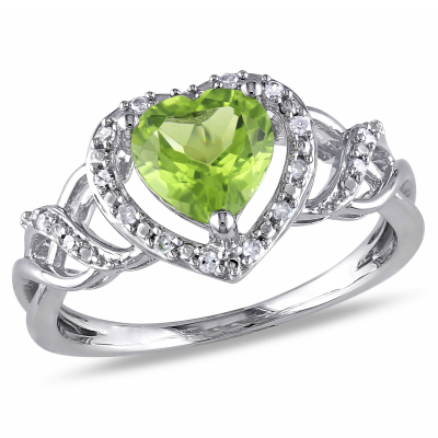 Heart Peridot and 1/10ctw Diamond Halo Sterling Silver Ring