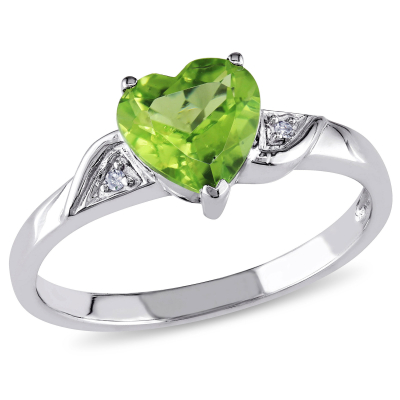 Heart Peridot and Diamond Accent White Gold Ring