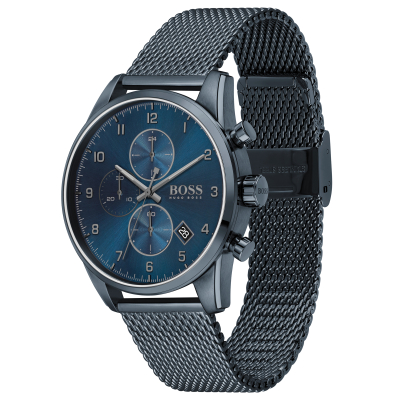 Hugo Boss Skymaster Chronograph Blue Dial Blue Ion-Plated Mesh Bracelet Watch | 44mm | 1513836