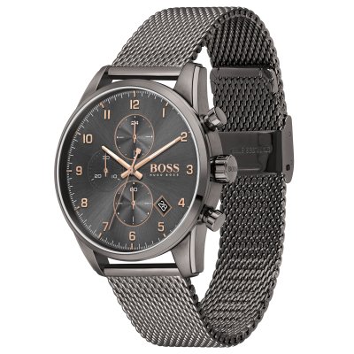 Hugo Boss Skymaster Chronograph Grey Dial Grey Ion-Plated Mesh Bracelet Watch | 44mm | 1513837