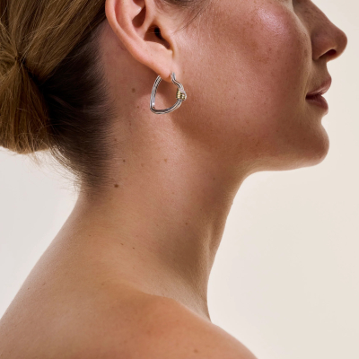 John Hardy Bamboo Heart 1/7ctw Diamond Large Two-Tone Sterling Silver and Gold Earrings