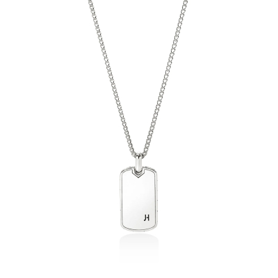 John Hardy Orange Enamel and Sterling Silver Dog Tag Necklace