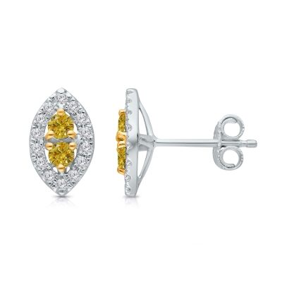 Kallati 3/8ctw Fancy Yellow Diamond and Diamond Marquise White Gold Stud Earrings