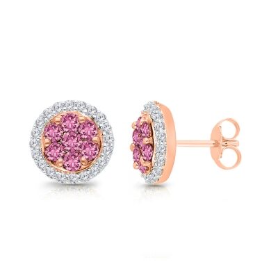 Kallati Pink Sapphire and 1/4ctw Diamond Halo Rose Gold Stud Earrings