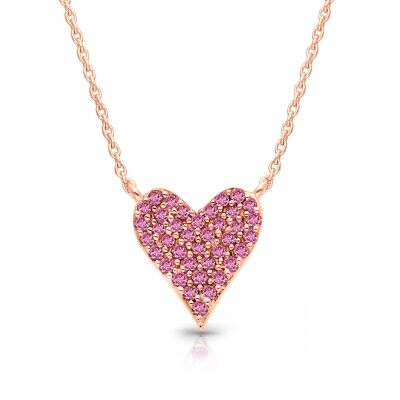 Kallati Pink Sapphire and 1/5ctw Diamond Heart Rose Gold Necklace