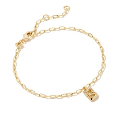 Kendra Scott Letter B Delicate Chain Bracelet in White Cubic Zirconia, Gold-Plated