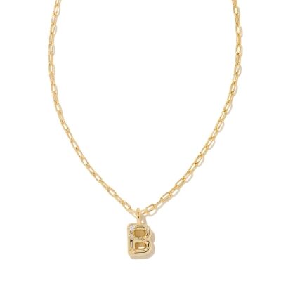 Kendra Scott Letter B Short Pendant Necklace in White Cubic Zirconia, Gold-Plated
