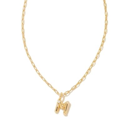 Kendra Scott Letter M Short Pendant Necklace in White Cubic Zirconia, Gold-Plated