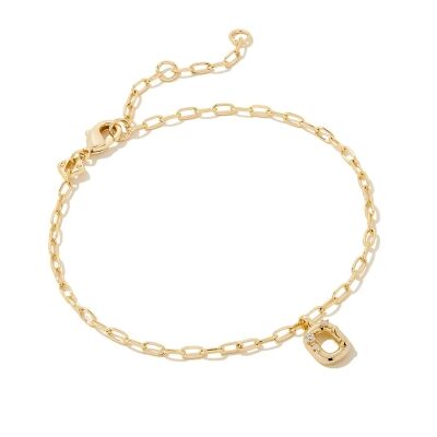 Kendra Scott Letter O Delicate Chain Bracelet in White Cubic Zirconia, Gold-Plated