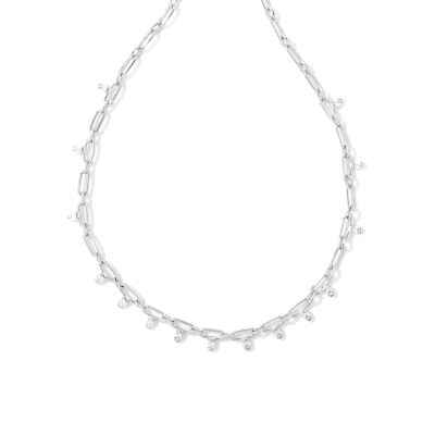 Kendra Scott Lindy Crystal Chain Necklace in White Cubic Zirconia, Rhodium-Plated