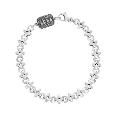 King Baby Small Diamond Shaped Link Sterling Silver Chain Bracelet | 8.75 Inches