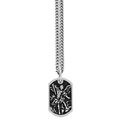 King Baby Sterling Silver Saint Michael Dog Tag Pendant Necklace | 24 Inches