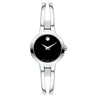 Ladies' Movado Amorosa Stainless Steel Black Dial Diamond Watch | 24mm | 0607154