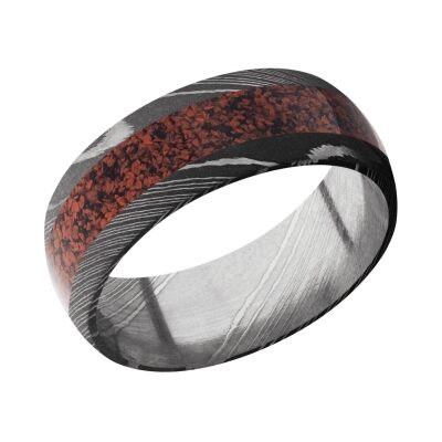 Lashbrook Damascus Steel with Red Dinosaur Bone Inlay Comfort Fit Band, 8mm