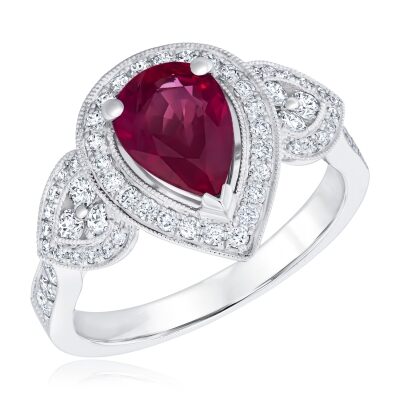 Le Vian Couture® Passion Ruby™ and 1/2ctw Vanilla Diamonds® Halo 18k Vanilla Gold® Ring